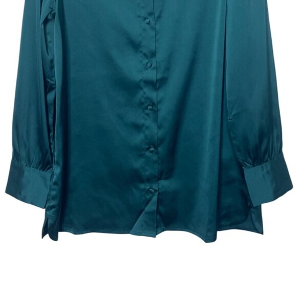 Lucyswhims Button Front Shirt Womens Medium Pacific Teal New Silky - Picture 4 of 8